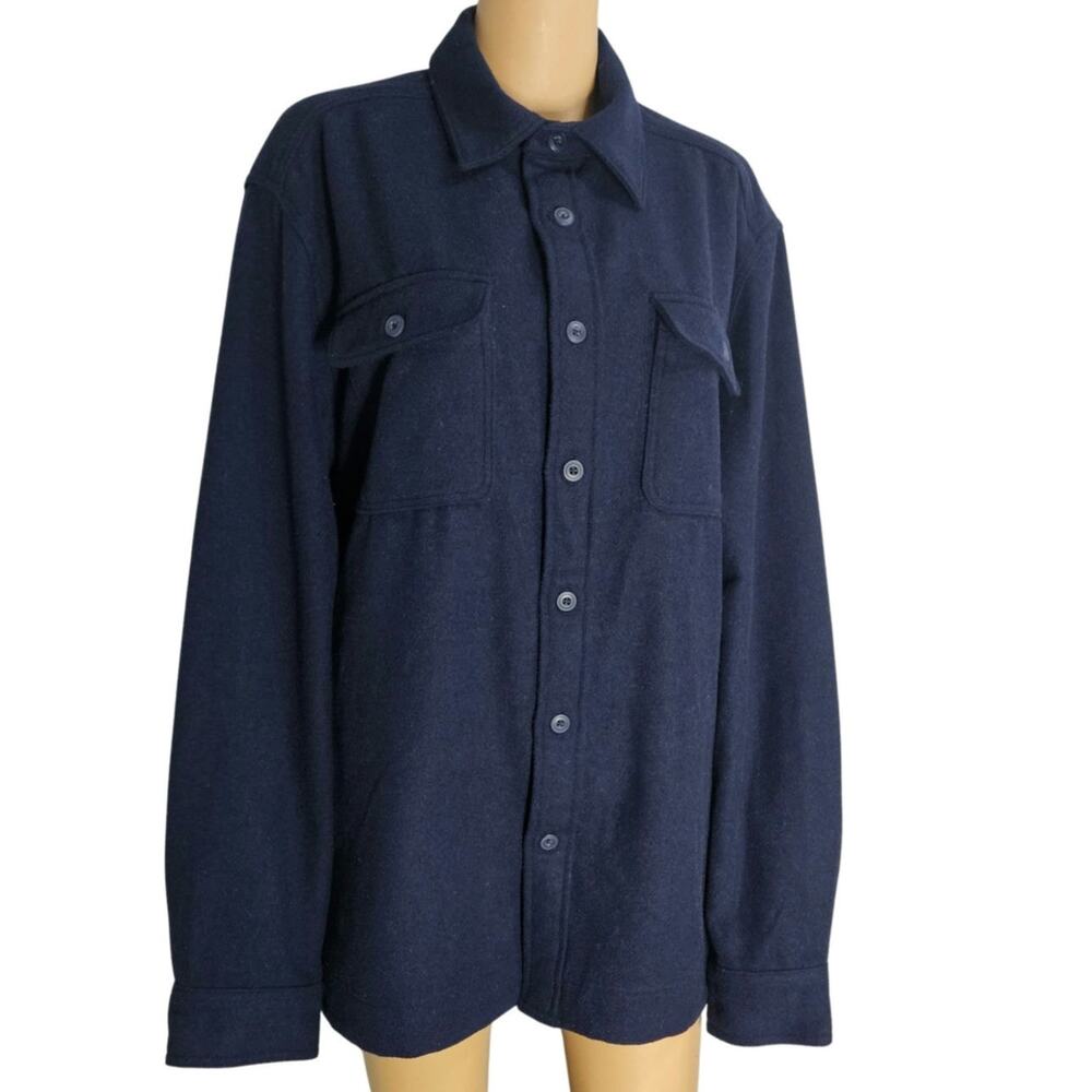 Blue Wool Christian Lacroix Long Sleeve Button Up Folded Collar Shirt Size Large